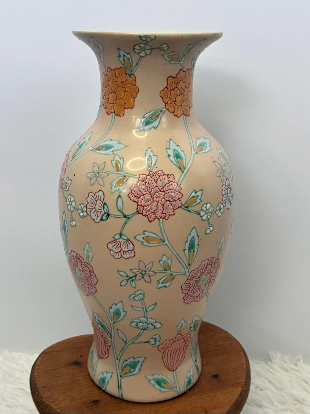 Vintage Hand Painted Floral Porcelain Vase Chinoiserie Cottagecore Decor 12